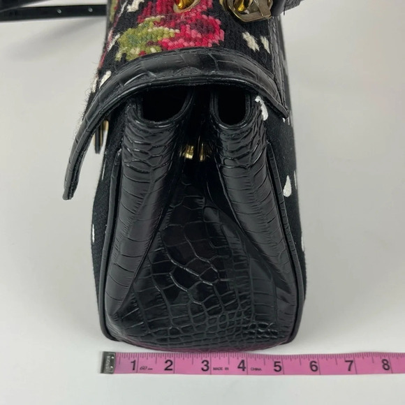 Clever Carriage Company Satchel Rose Embroidered Purse Polka Dot Dust Bag Black - Picture 9 of 9